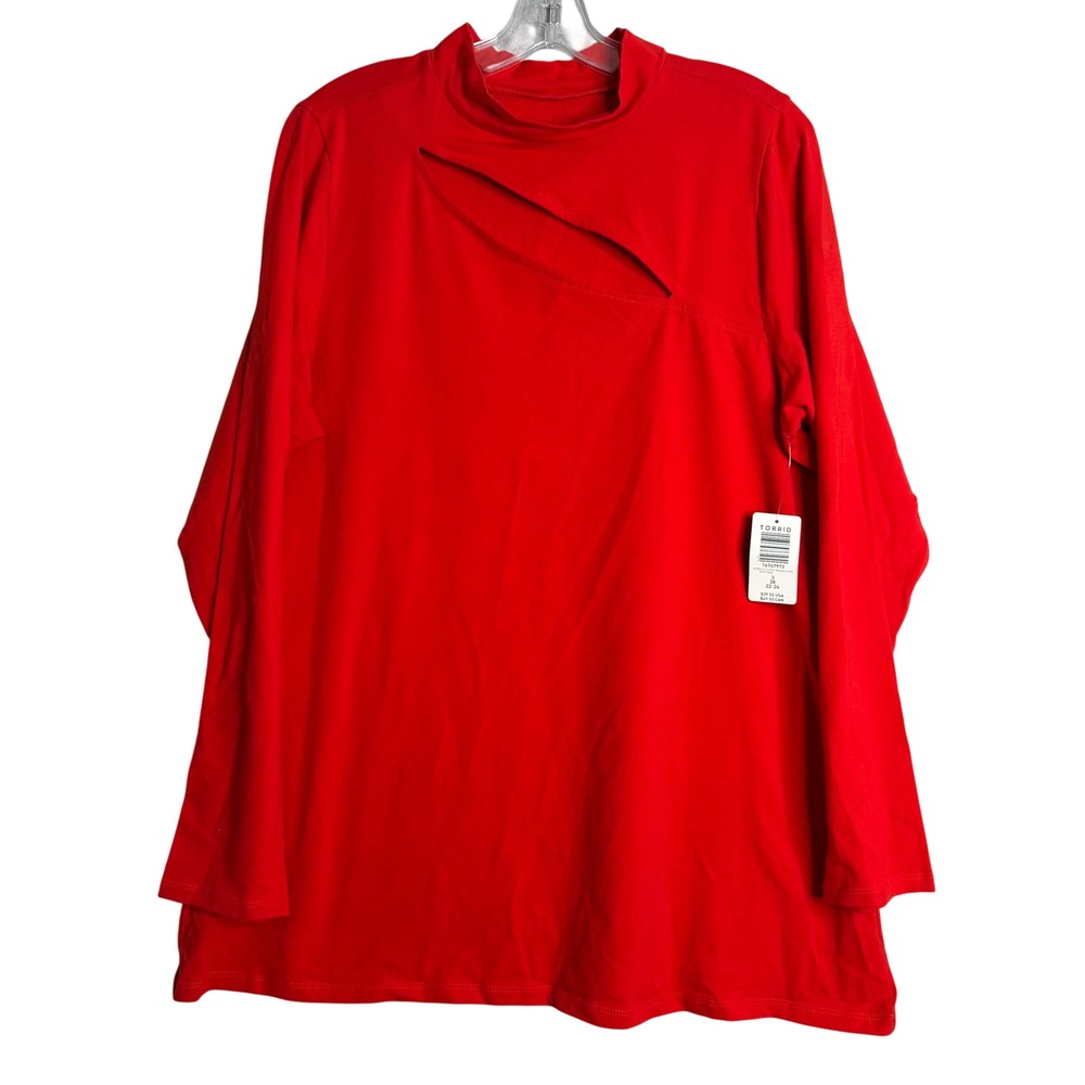 New Torrid Foxy Mock Neck Cutout Long Sleeve Top Women Plus Size 3X Red Clubbing